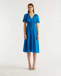 Robe longue Alicia en soie - Blue Jacquard
