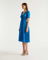 Robe longue Alicia en soie - Blue Jacquard