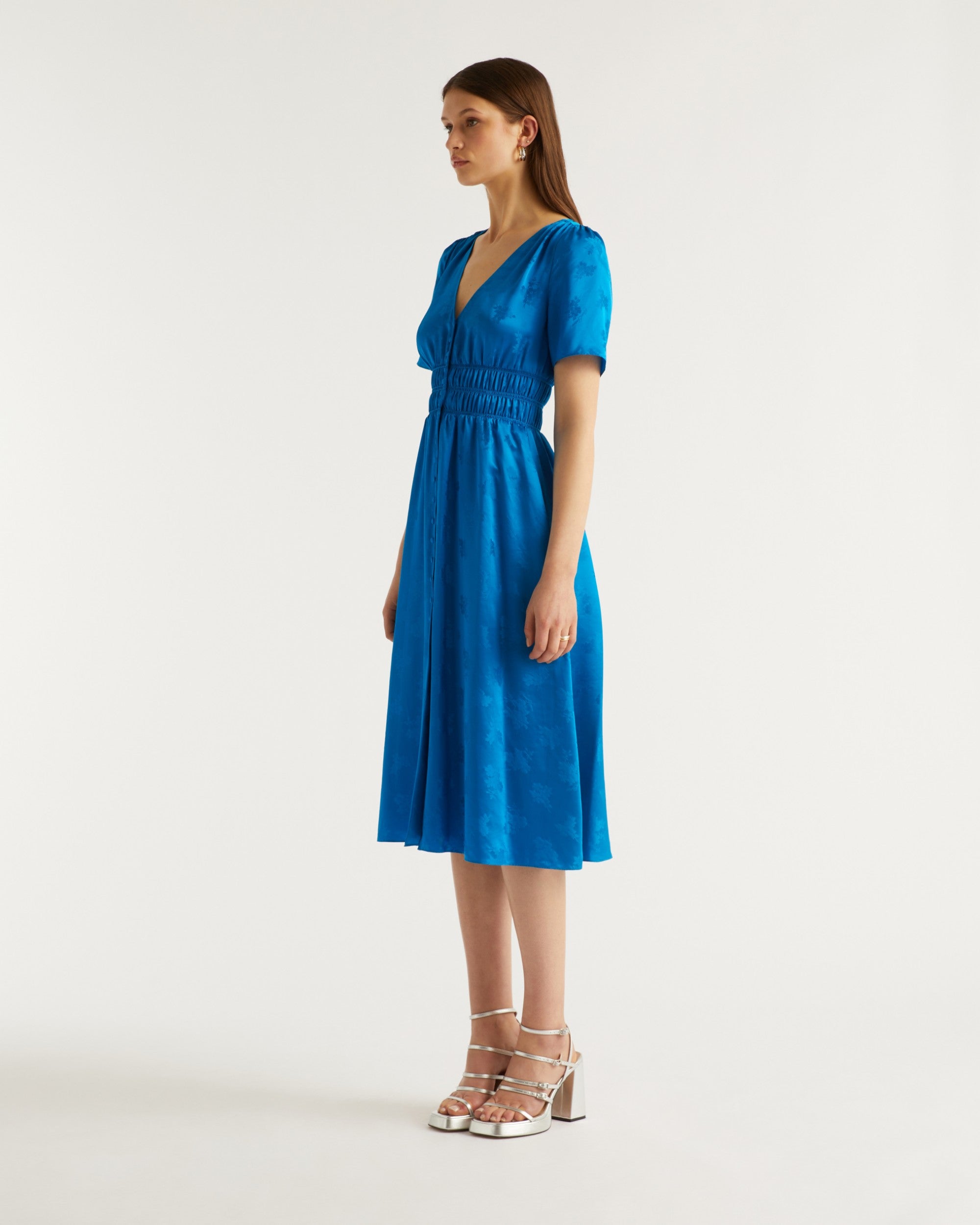 Robe longue Alicia en soie - Blue Jacquard
