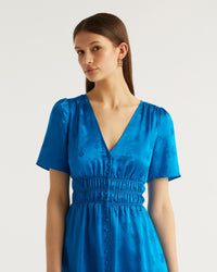 Robe longue Alicia en soie - Blue Jacquard