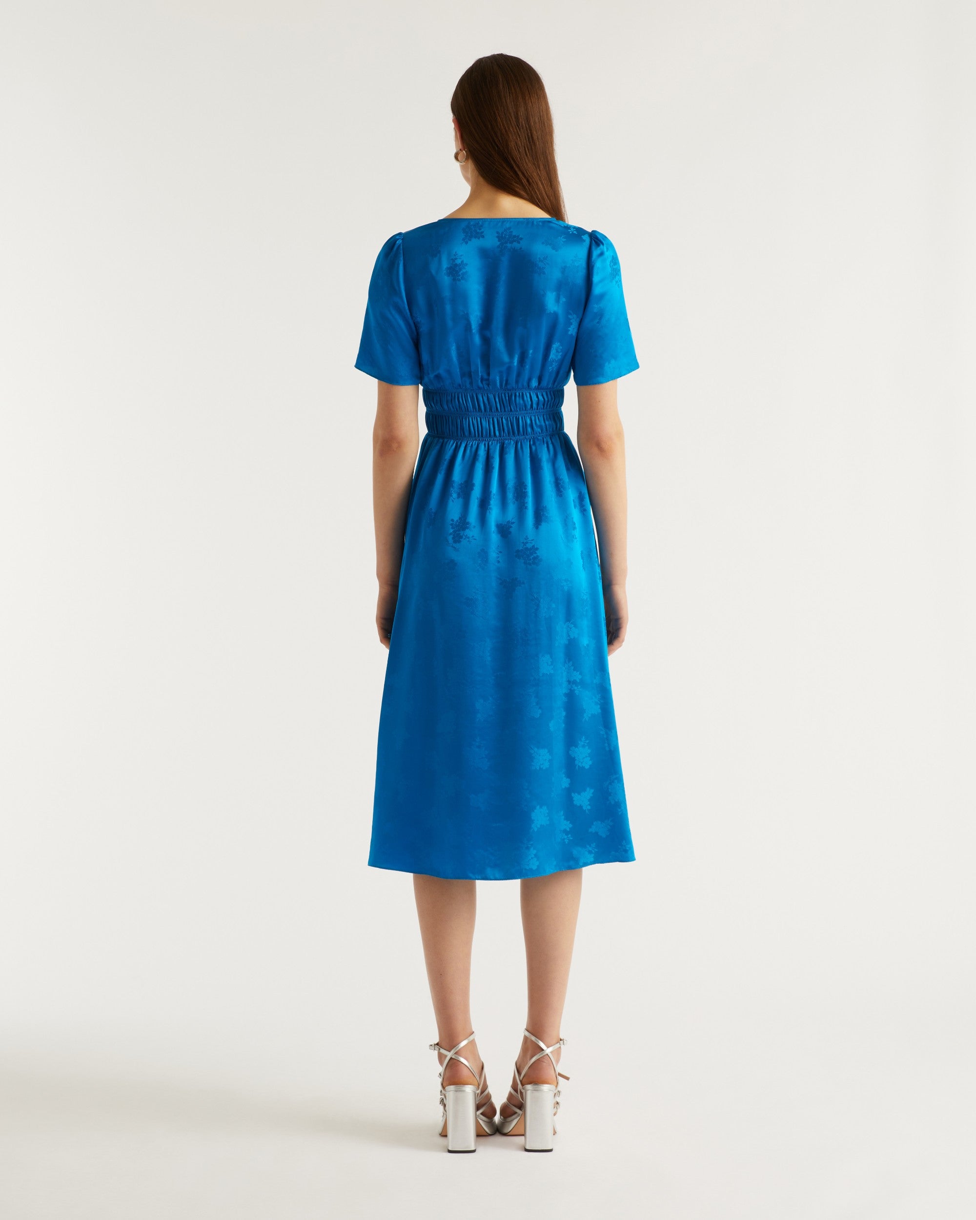 Robe longue Alicia en soie - Blue Jacquard