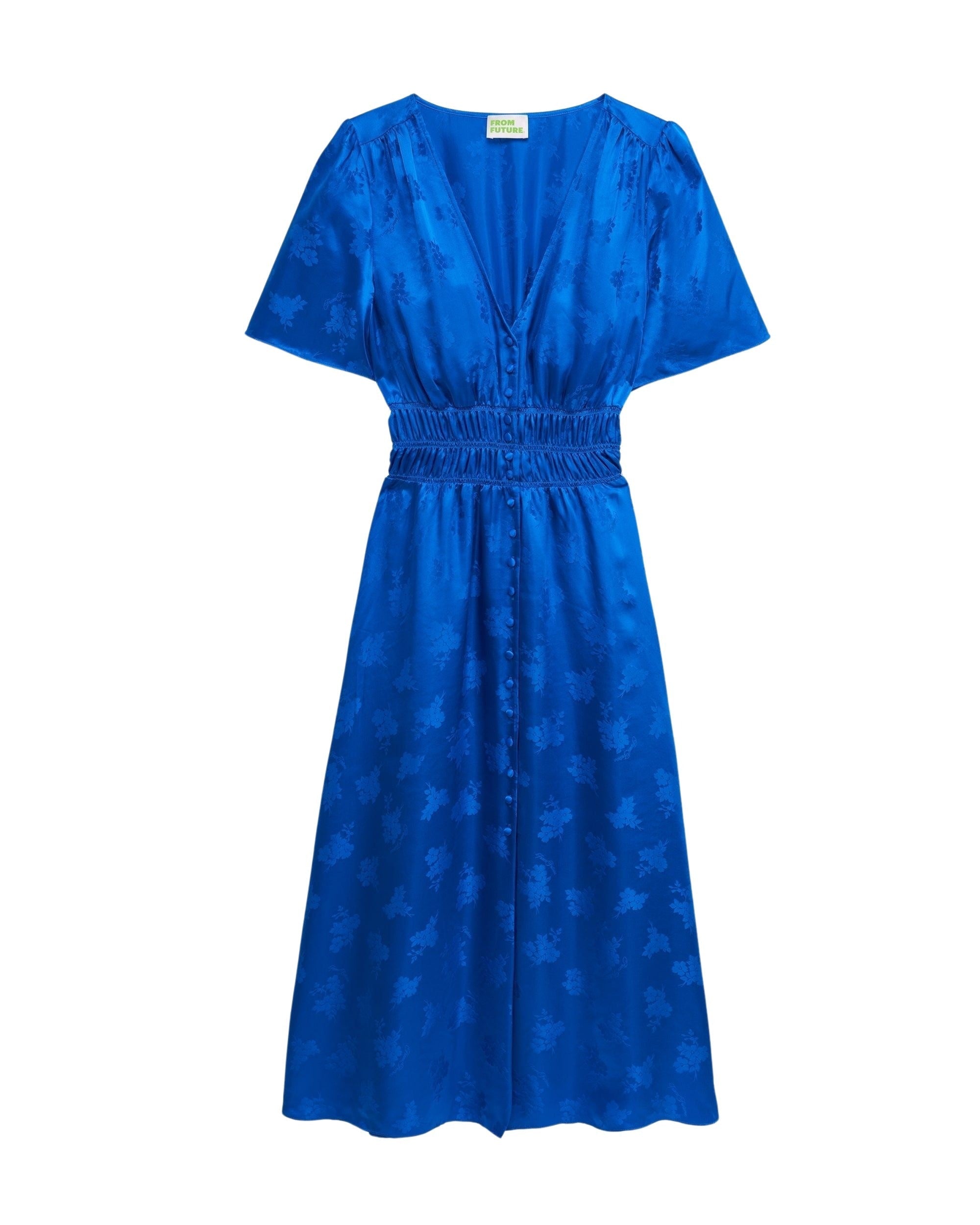 Robe longue Alicia en soie - Blue Jacquard
