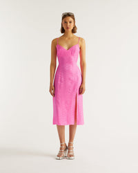 Robe longue Blake en soie - Pink Jacquard