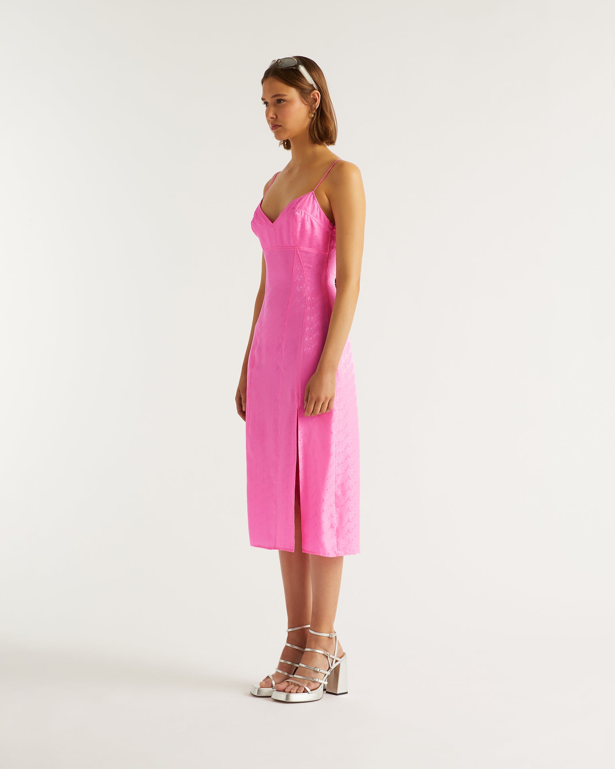 Robe longue Blake en soie - Pink Jacquard