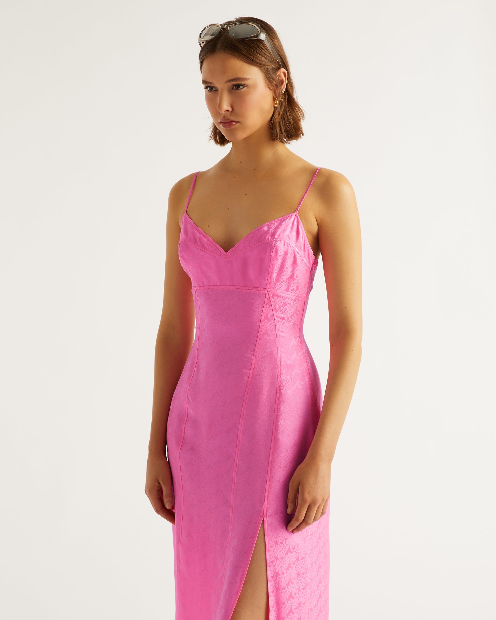 Robe longue Blake en soie - Pink Jacquard