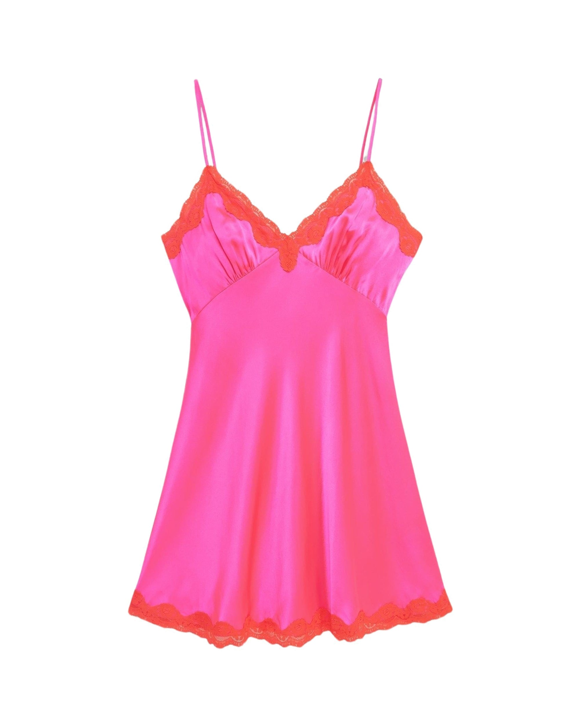 Robe courte Bianca en soie - Neon Pink