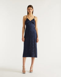 Robe longue Martha en soie - Navy Jacquard