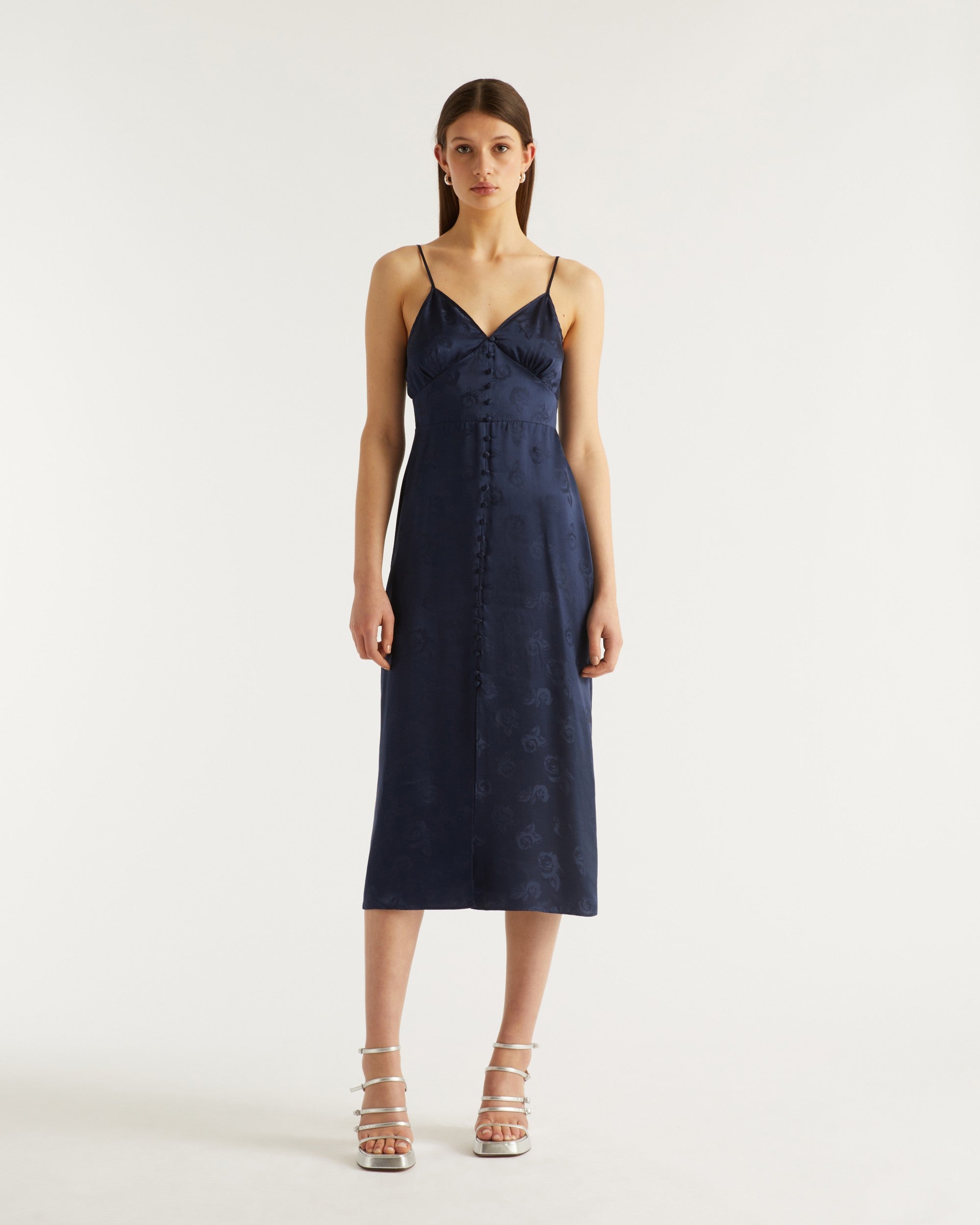 Robe longue Martha en soie - Navy Jacquard