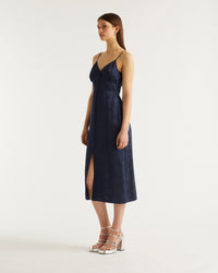 Robe longue Martha en soie - Navy Jacquard