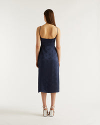 Robe longue Martha en soie - Navy Jacquard