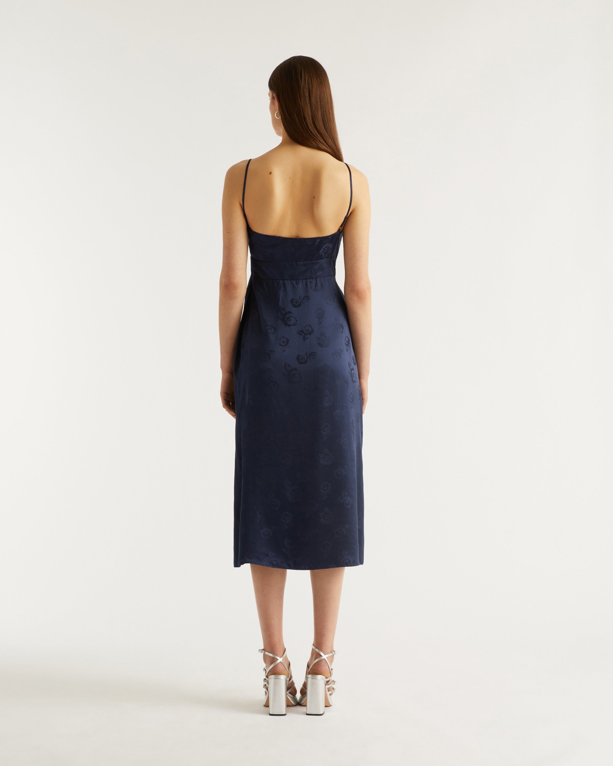 Robe longue Martha en soie - Navy Jacquard