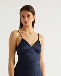 Robe longue Martha en soie - Navy Jacquard