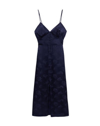 Robe longue Martha en soie - Navy Jacquard