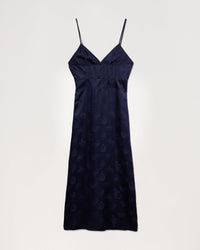 Robe longue Martha en soie - Navy Jacquard