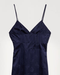 Robe longue Martha en soie - Navy Jacquard