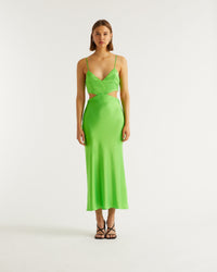 Robe longue Charlize en soie - Neon Green