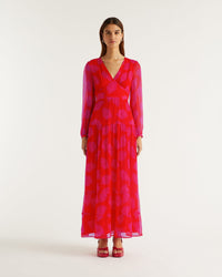 Robe longue Sacha en soie - Red Poppy