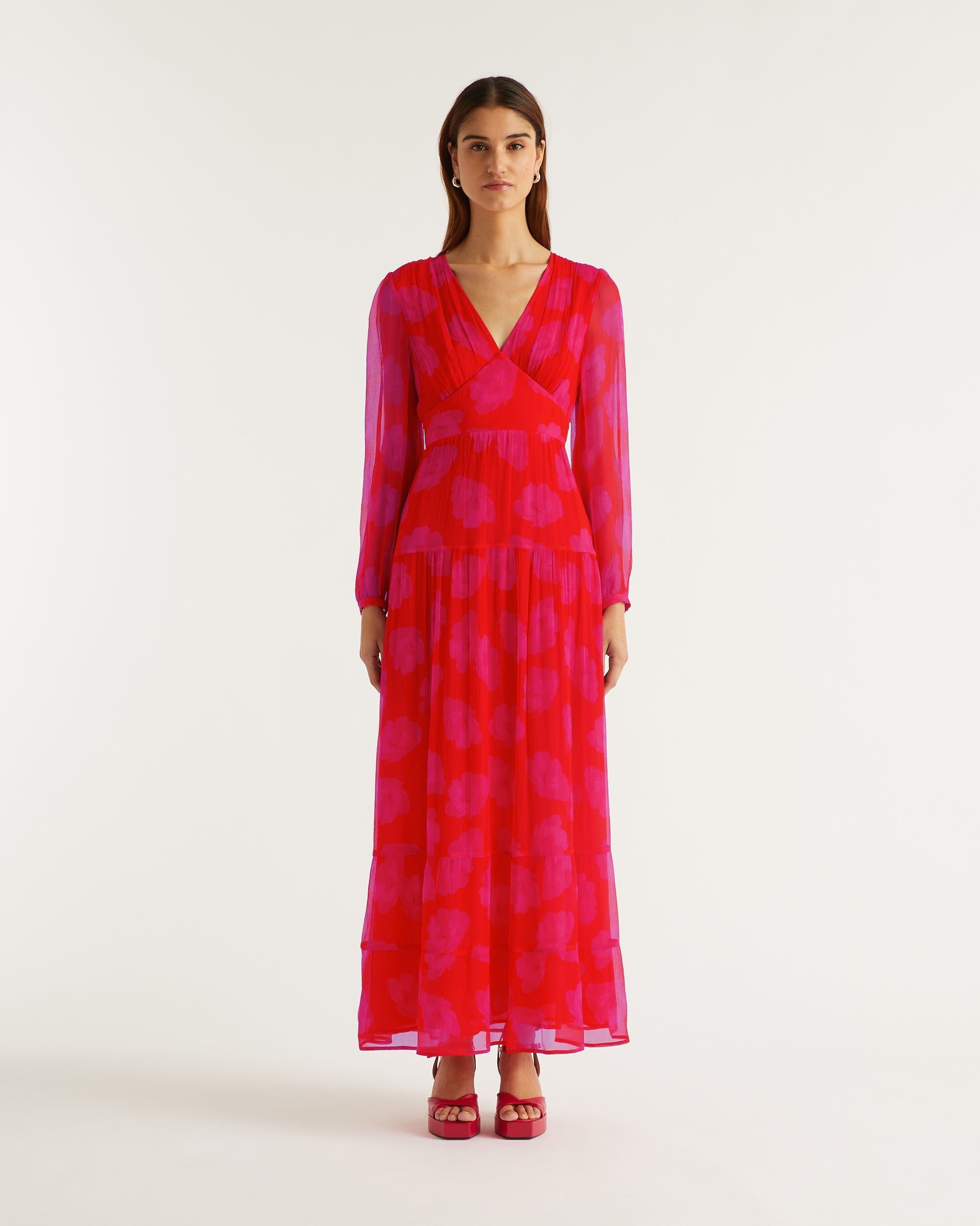 Robe longue Sacha en soie - Red Poppy