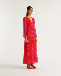 Robe longue Sacha en soie - Red Poppy