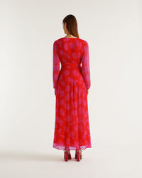 Robe longue Sacha en soie - Red Poppy