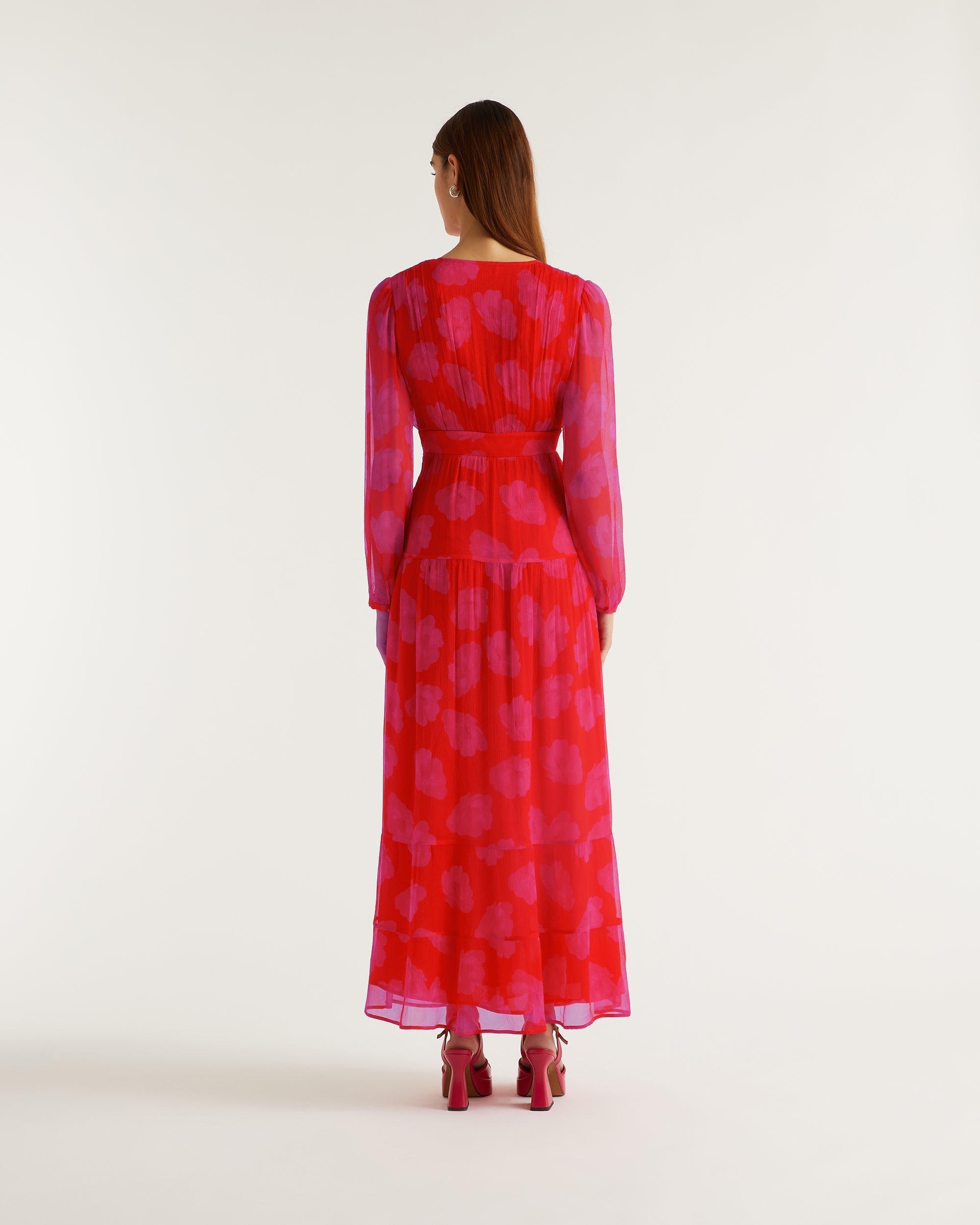 Robe longue Sacha en soie - Red Poppy