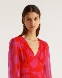 Robe longue Sacha en soie - Red Poppy