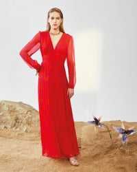 Robe longue Sacha en soie - Red Poppy