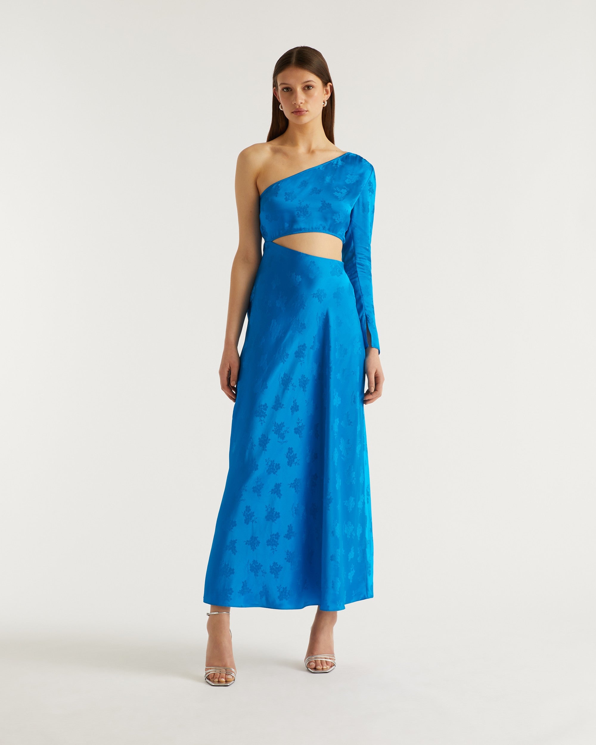 Robe longue Penelope en soie - Blue Jacquard