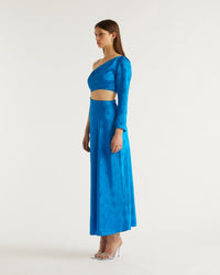 Robe longue Penelope en soie - Blue Jacquard