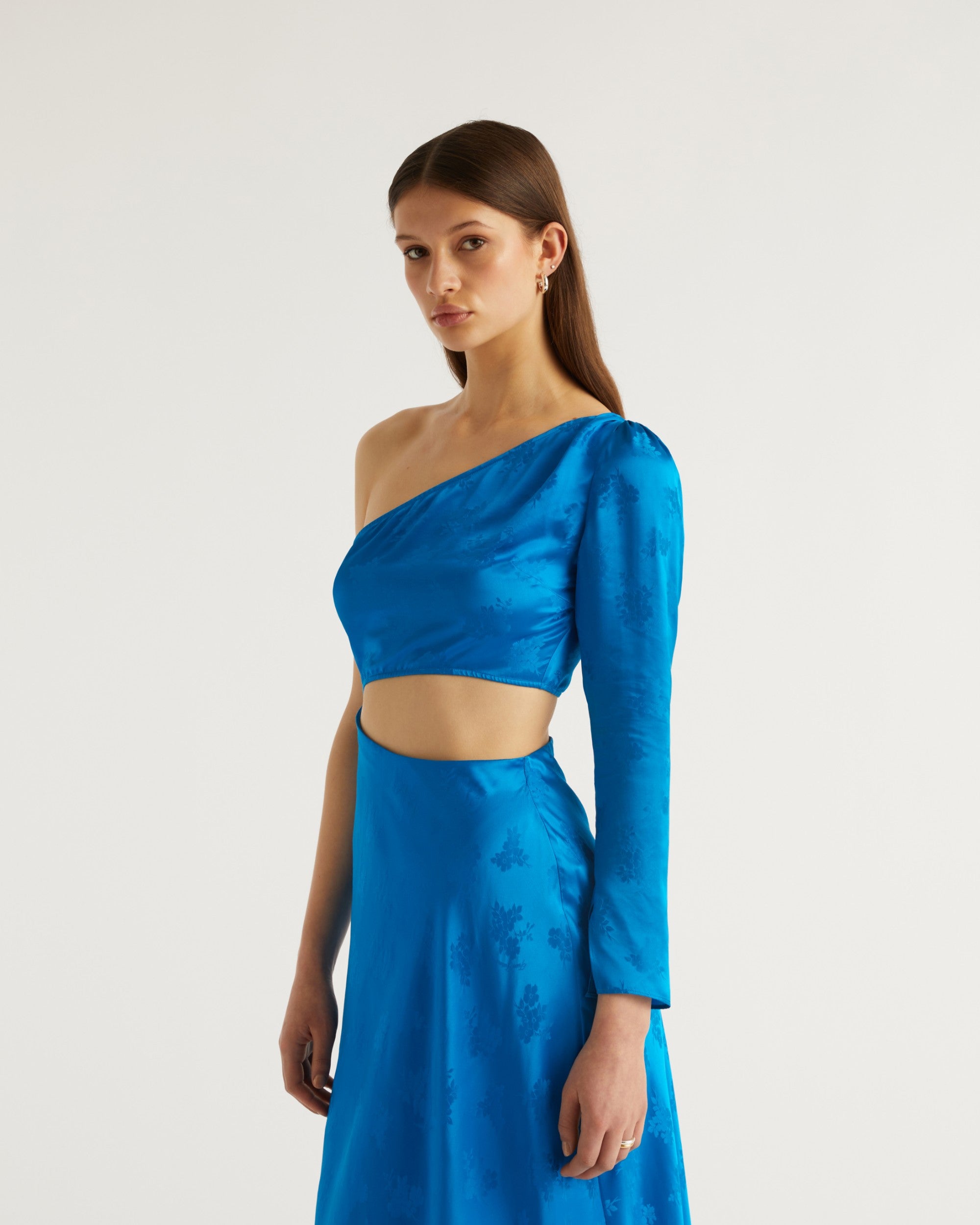 Robe longue Penelope en soie - Blue Jacquard