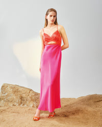 Robe longue Abigail en soie - Neon Pink