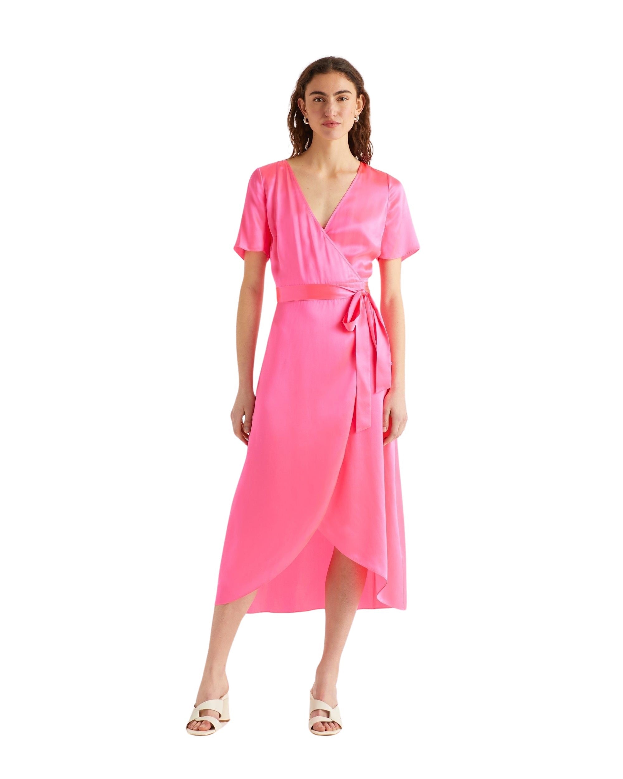 Robe longue Livia en soie - Neon Pink