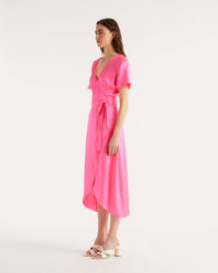 Robe longue Livia en soie - Neon Pink