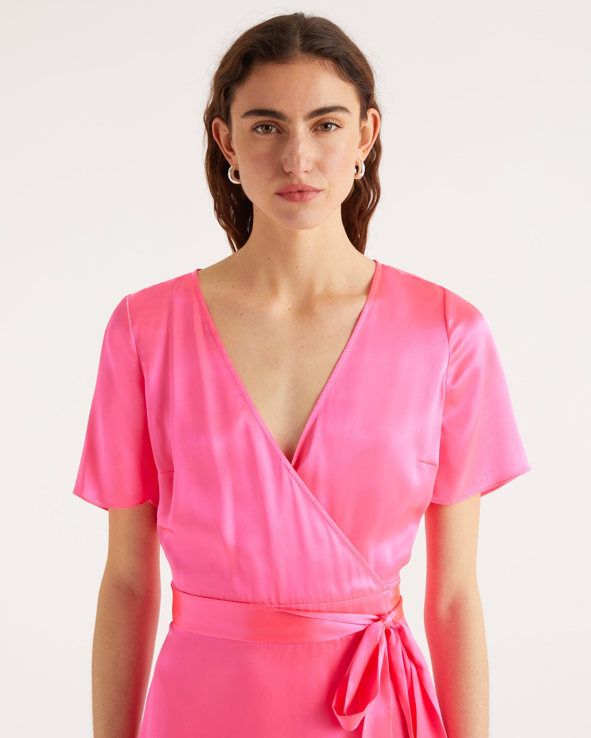 Robe longue Livia en soie - Neon Pink