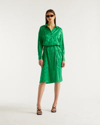 Robe longue Celia en soie - Green Jacquard