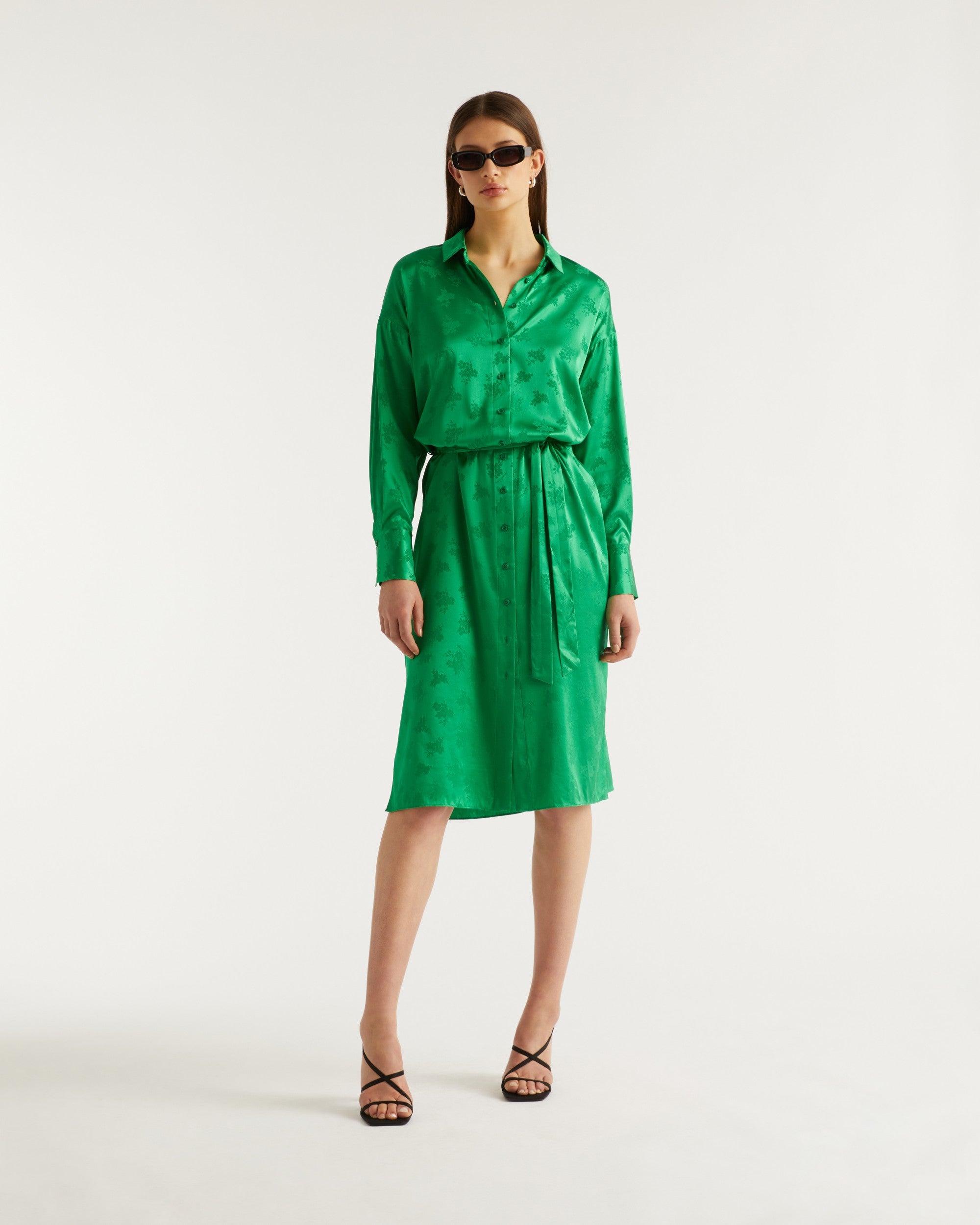 Robe longue Celia en soie - Green Jacquard