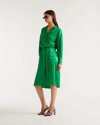 Robe longue Celia en soie - Green Jacquard