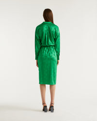 Robe longue Celia en soie - Green Jacquard