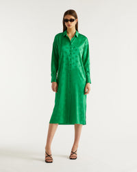 Robe longue Celia en soie - Green Jacquard