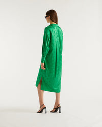 Robe longue Celia en soie - Green Jacquard