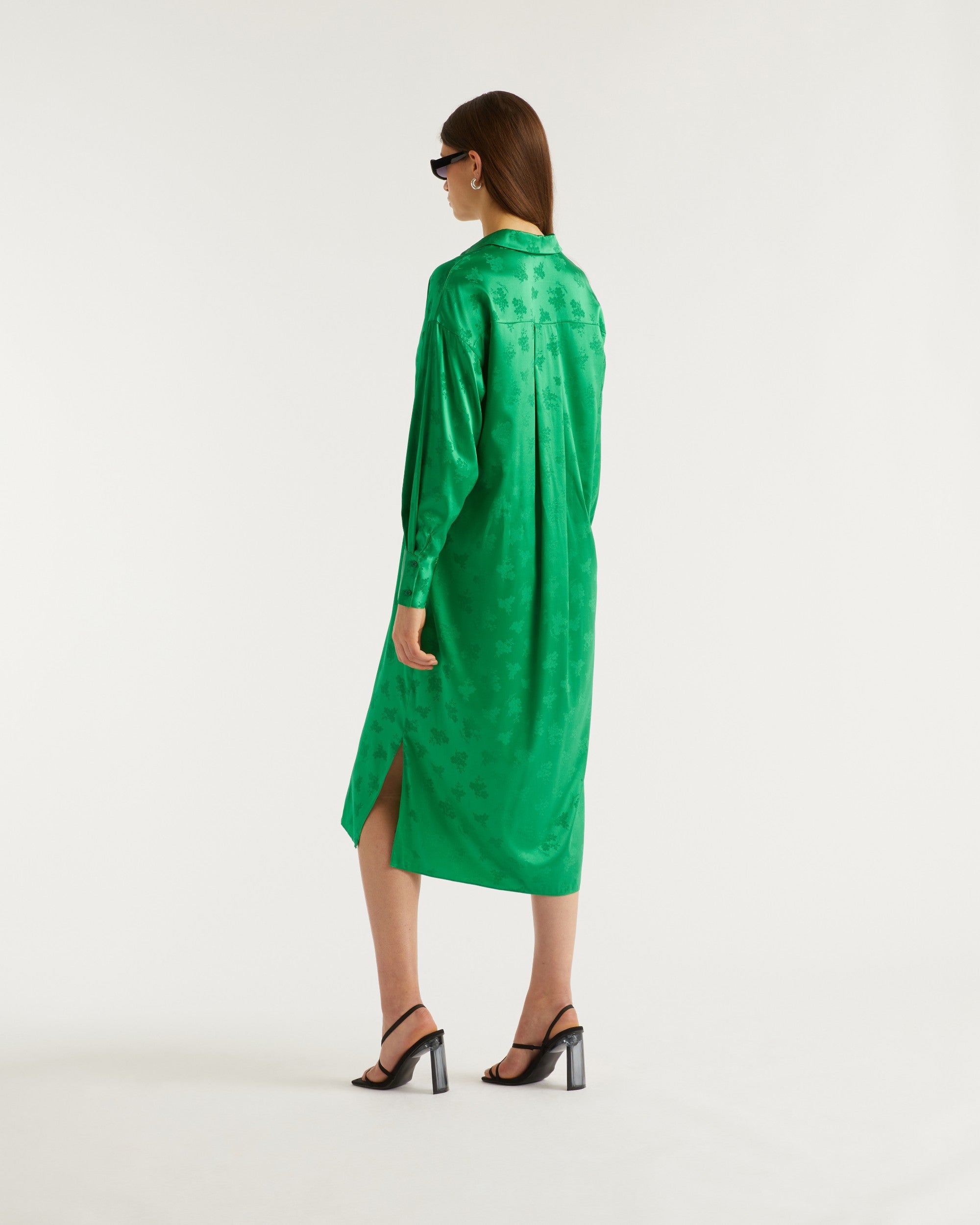 Robe longue Celia en soie - Green Jacquard