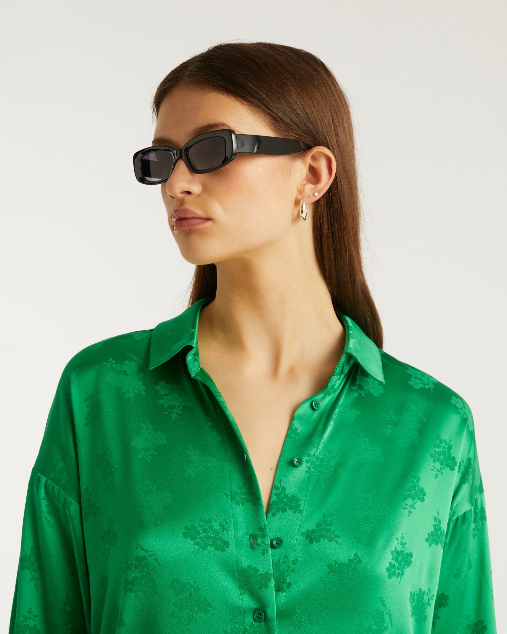 Robe longue Celia en soie - Green Jacquard