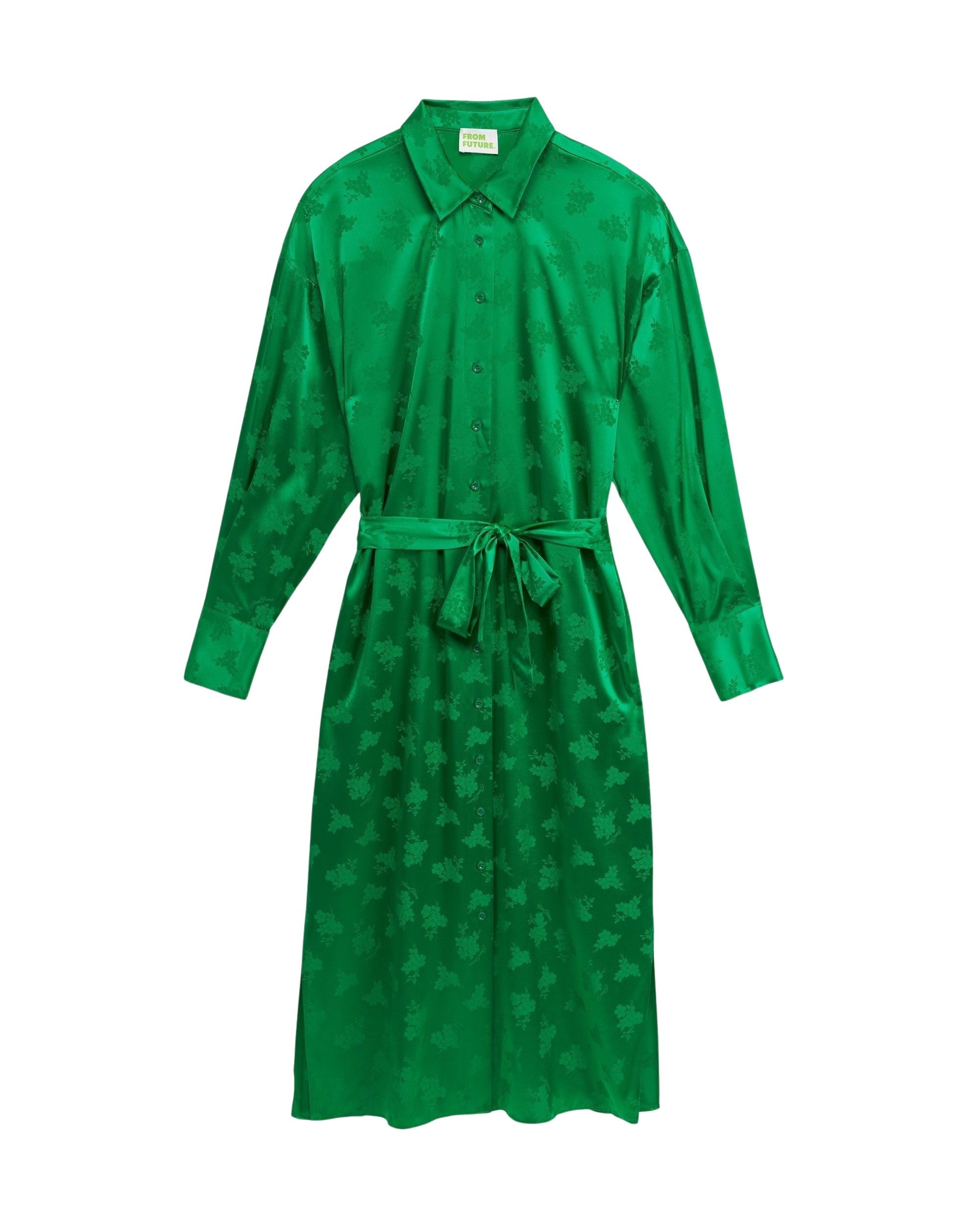 Robe longue Celia en soie - Green Jacquard