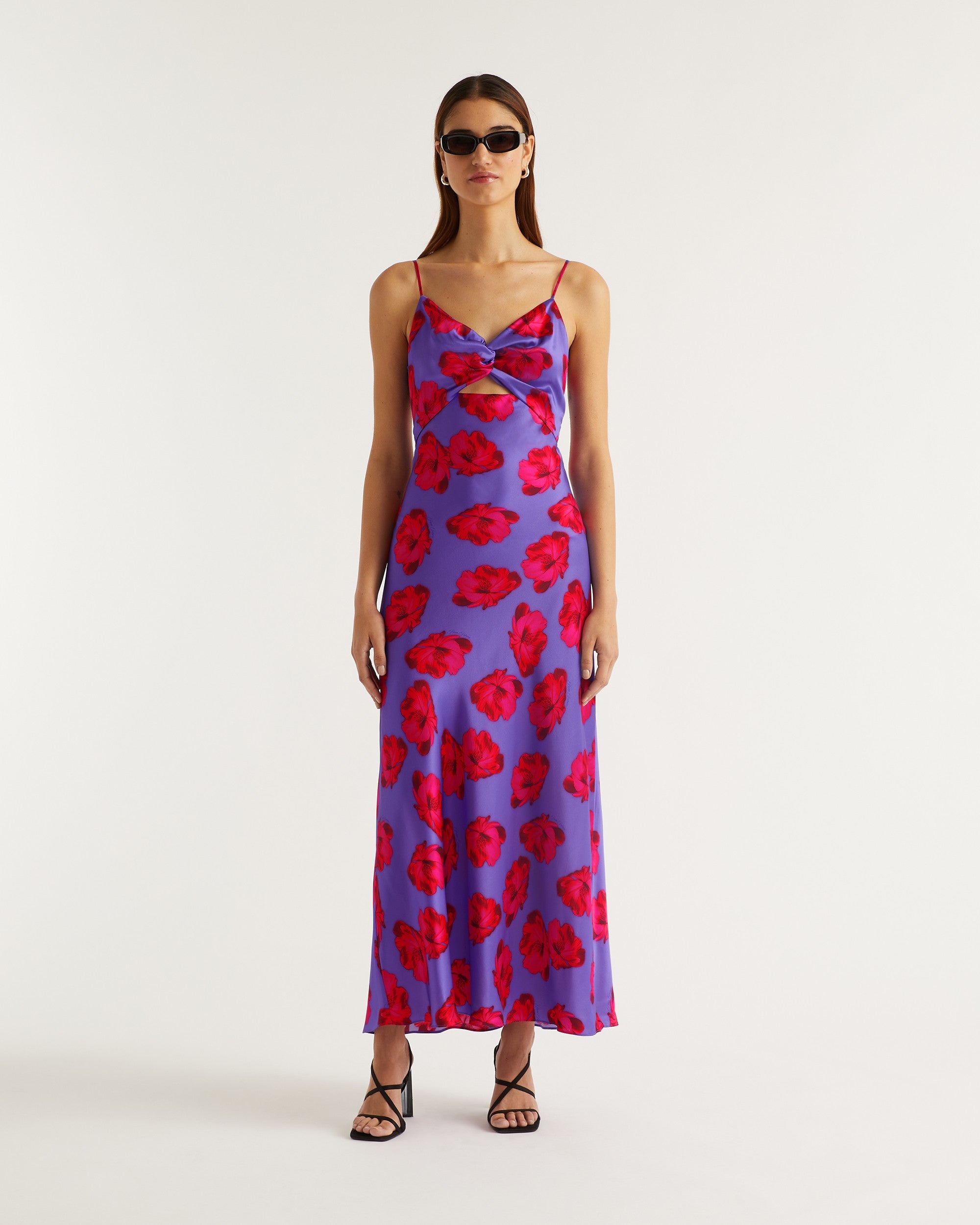 Robe longue Salma en soie - Purple Poppy