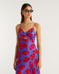 Robe longue Salma en soie - Purple Poppy