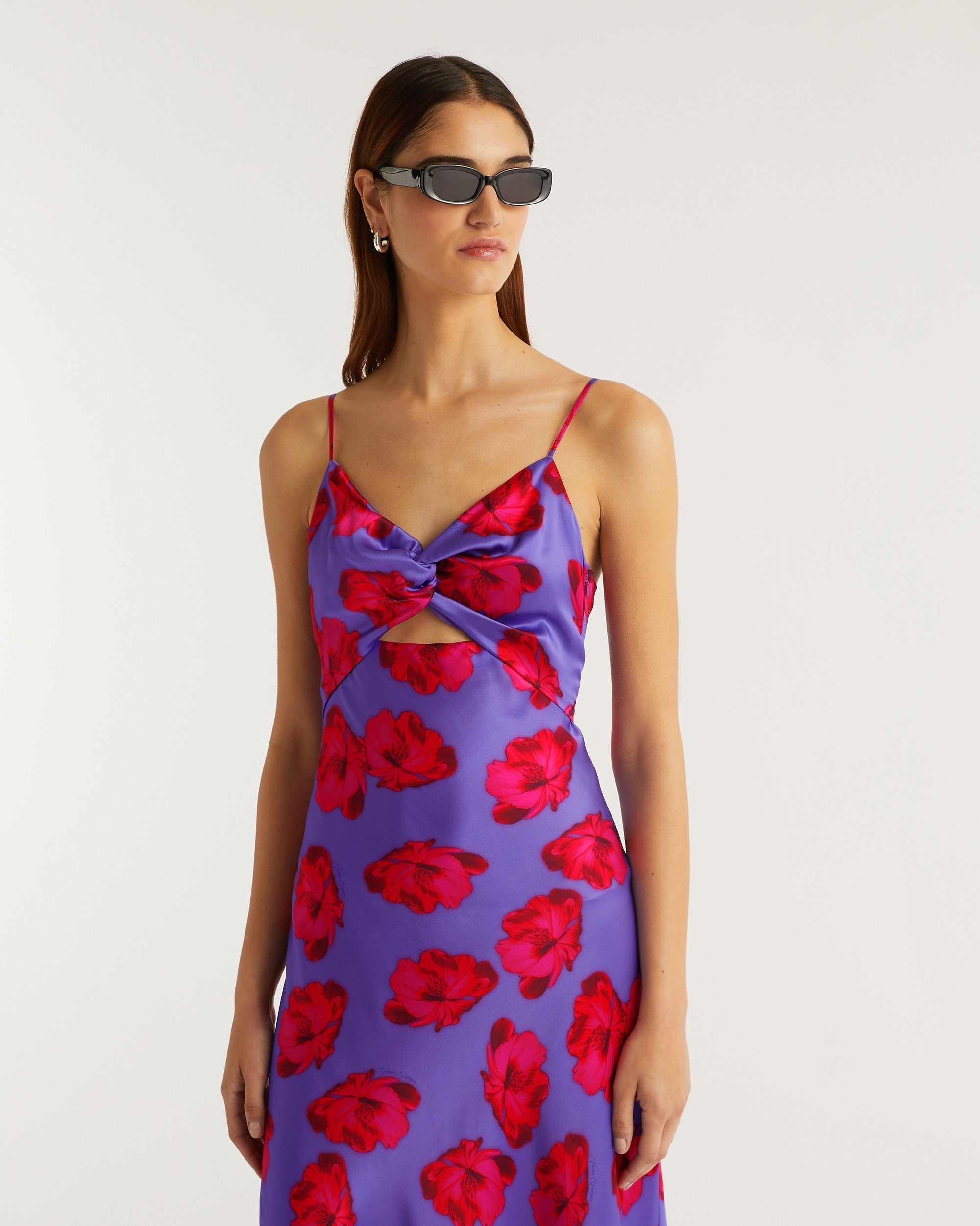 Robe longue Salma en soie - Purple Poppy