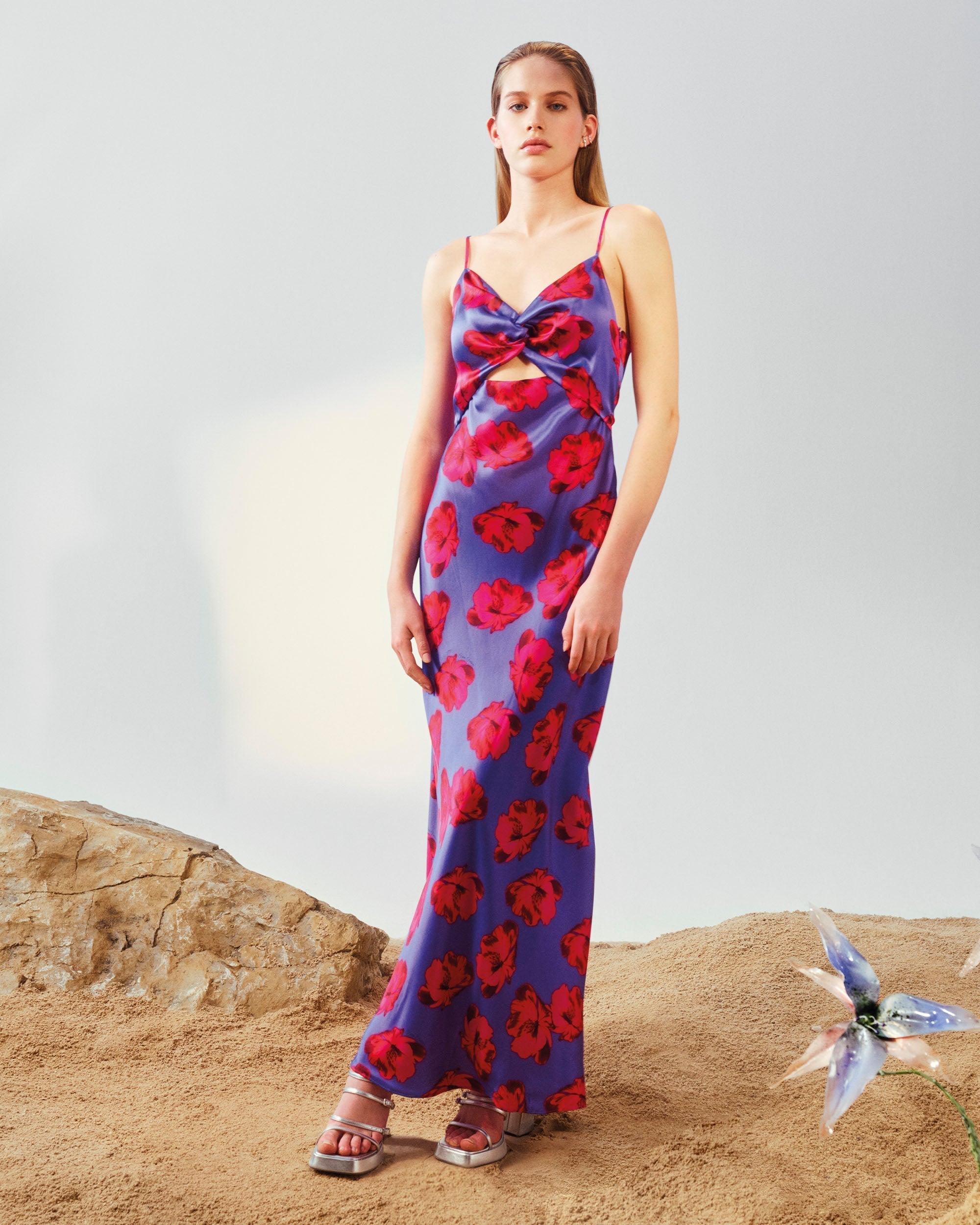 Robe longue Salma en soie - Purple Poppy