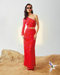 Robe longue Julianne en soie - Red Poppy