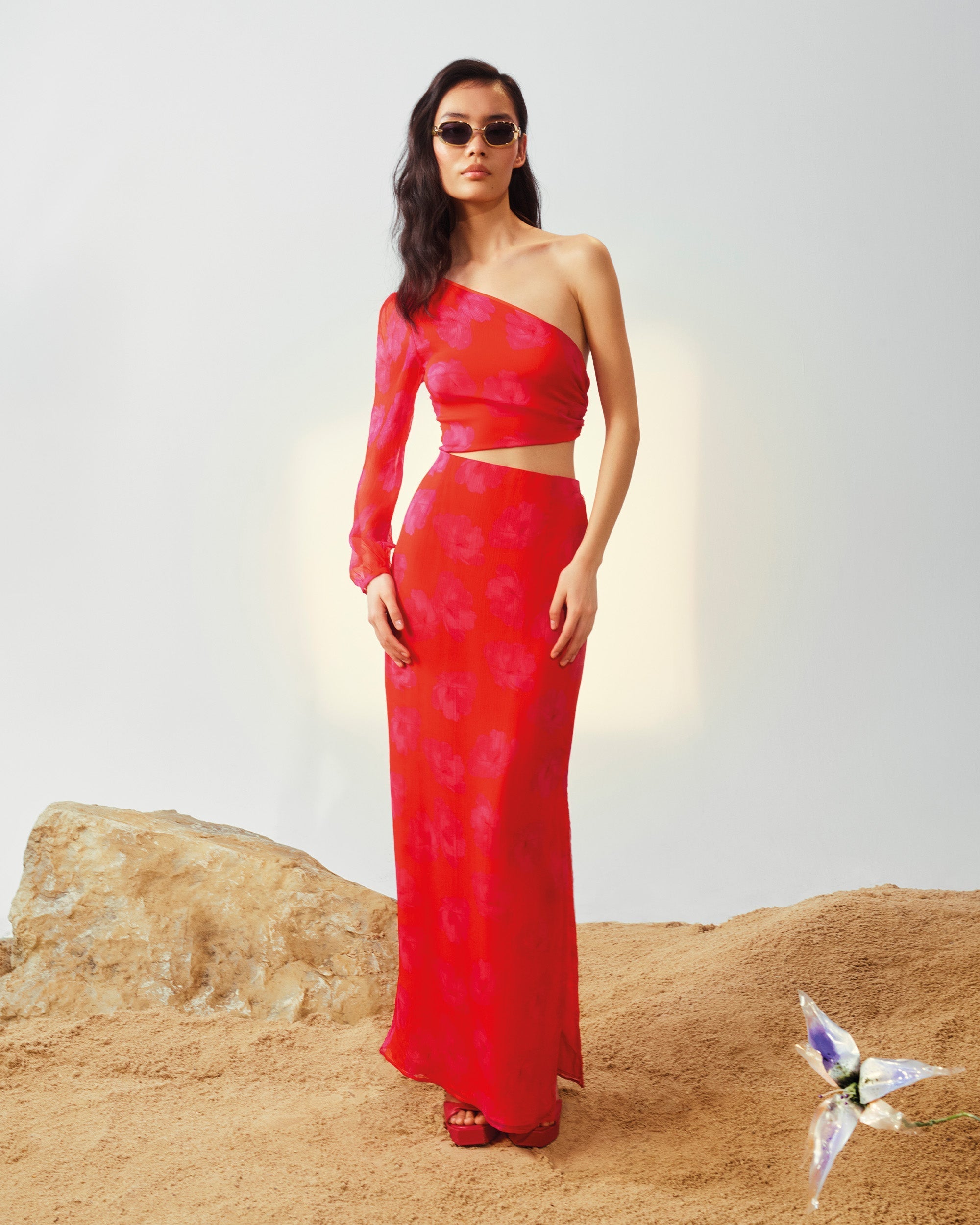 Robe longue Julianne en soie - Red Poppy