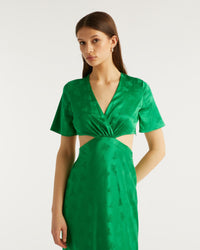 Robe longue May en soie - Green Jacquard